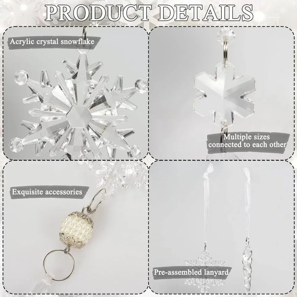 18pcs Crystal Christmas Ornaments for Tree DecorationsHanging Acrylic Snowflake